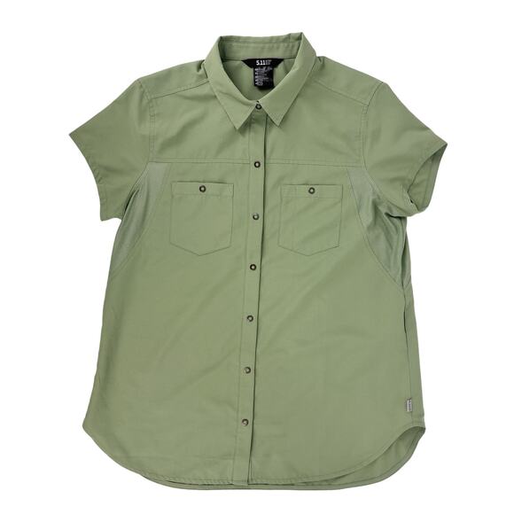 5.11 511 Tactical Womens Marksman Shirt Green Medium UPF 50+ SS Pockets Snap EUC - Picture 1 of 7